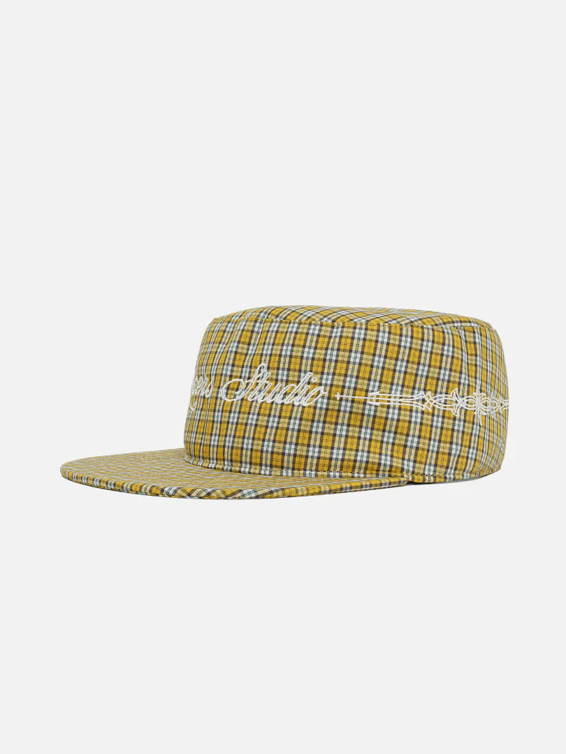 Plaid Pillbox Cap - Yellow