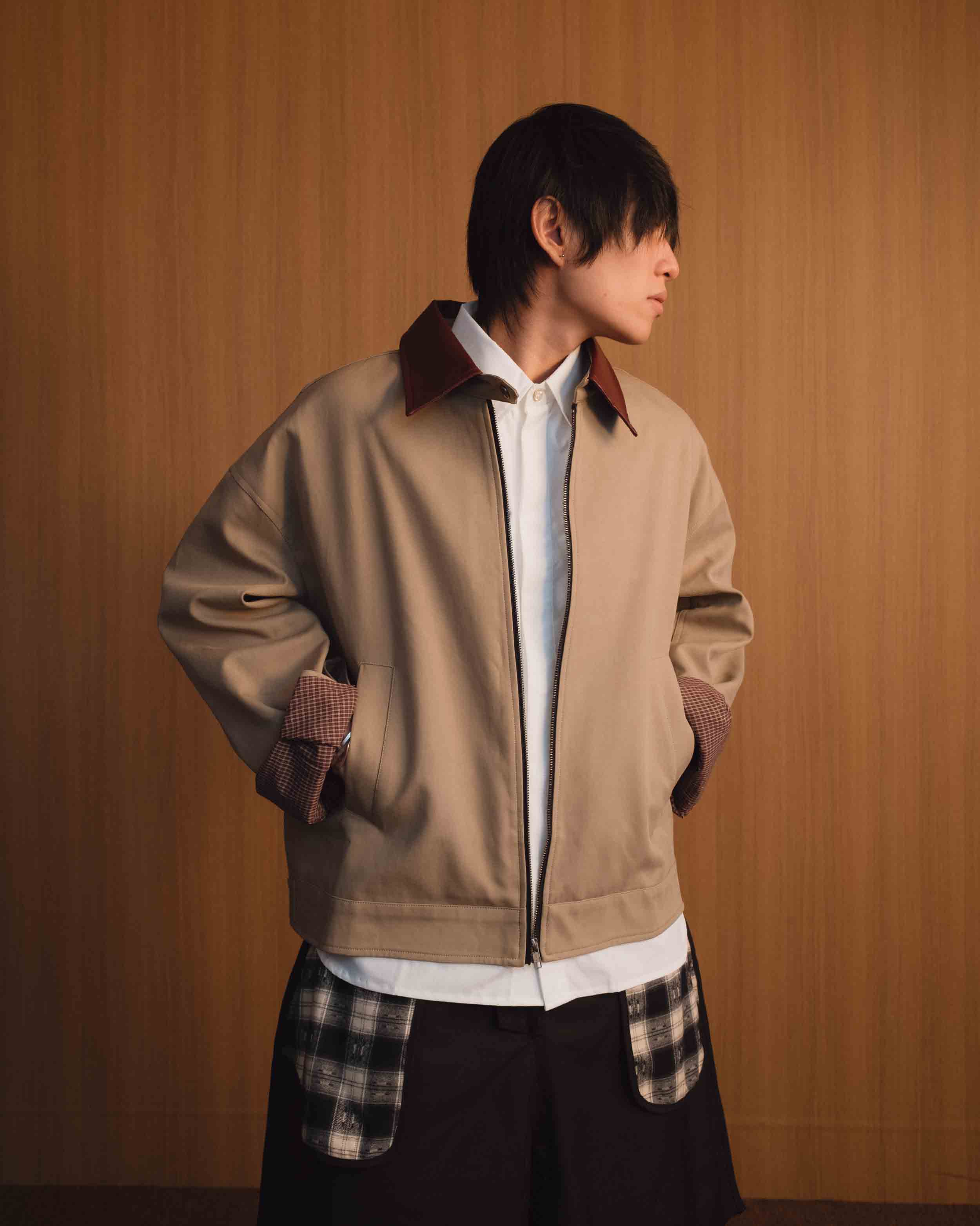 Twill Leather Jacket - Khaki