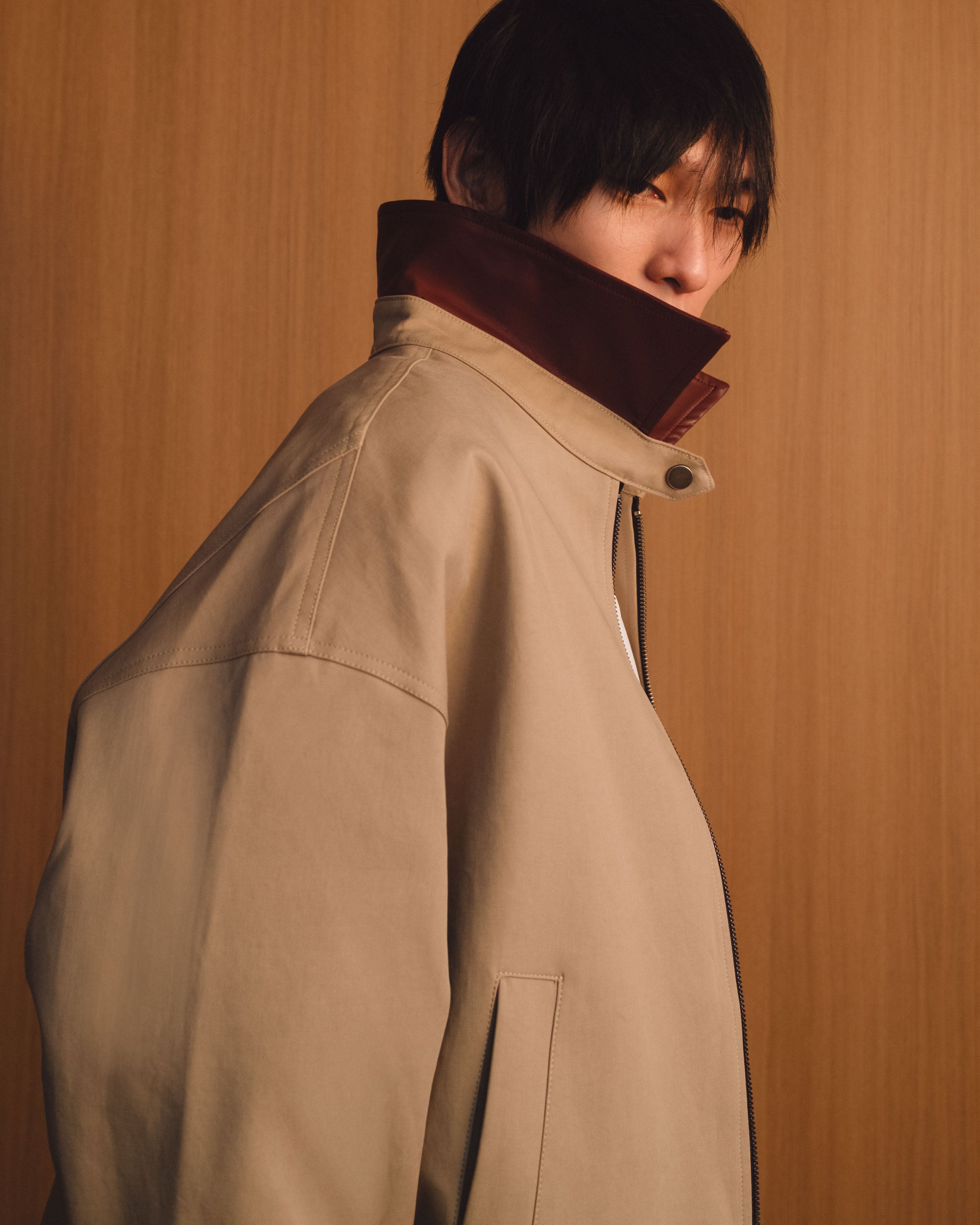 Twill Leather Jacket - Khaki