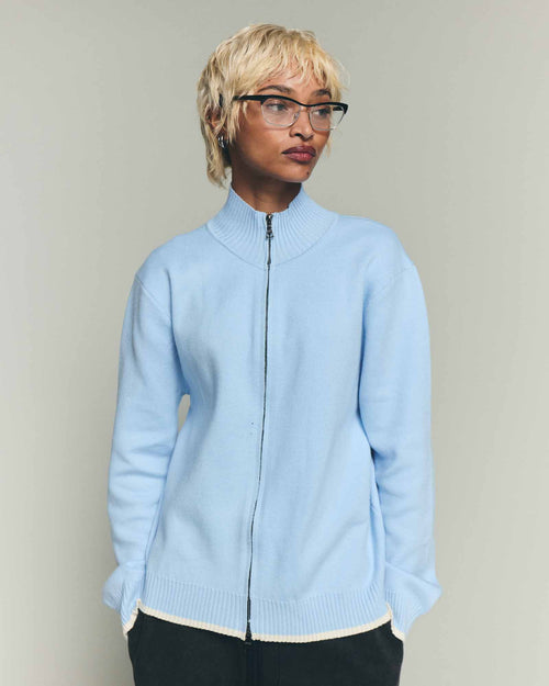 Apres Knit Zip Up Sweater - Baby Blue