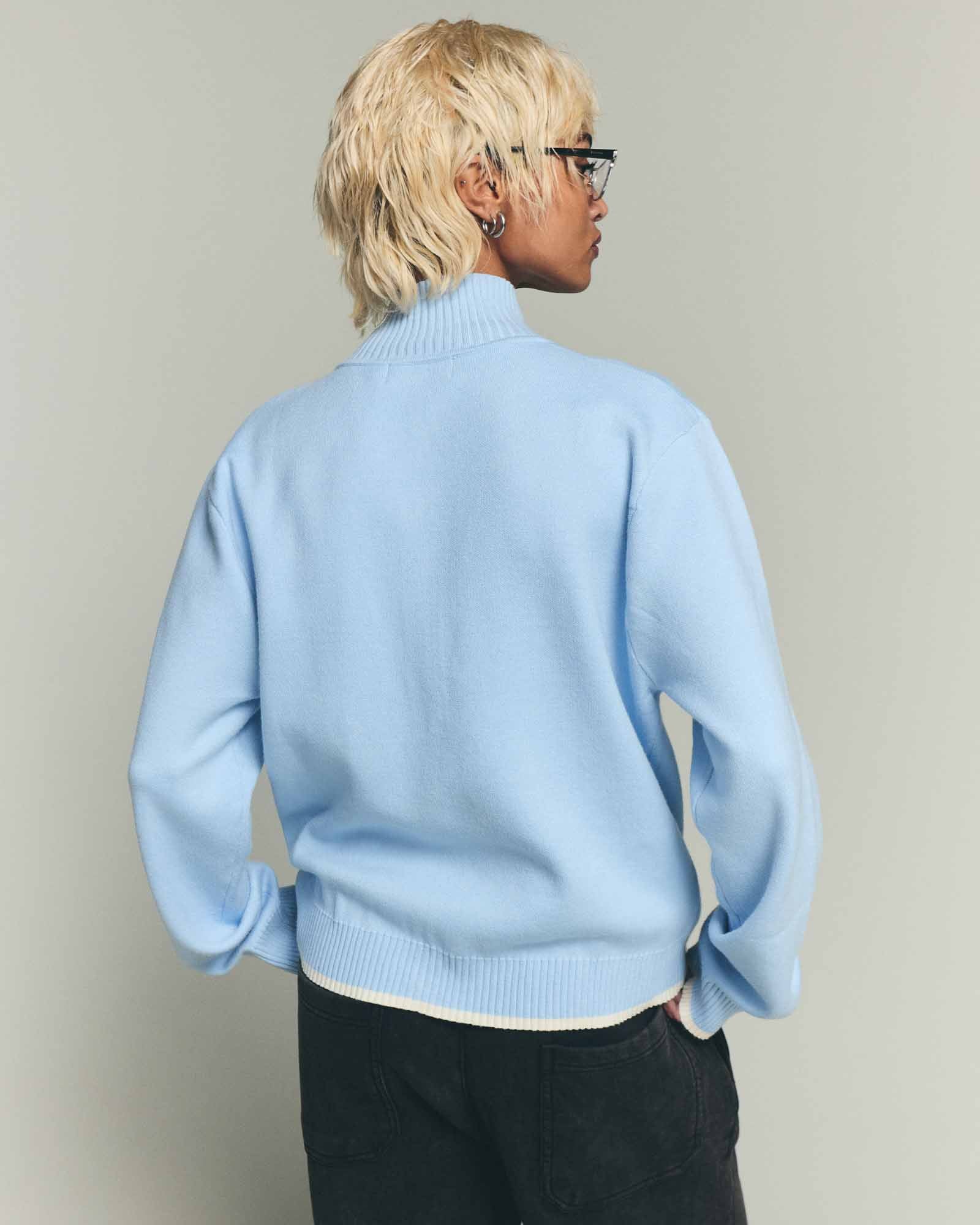 Apres Knit Zip Up Sweater - Baby Blue