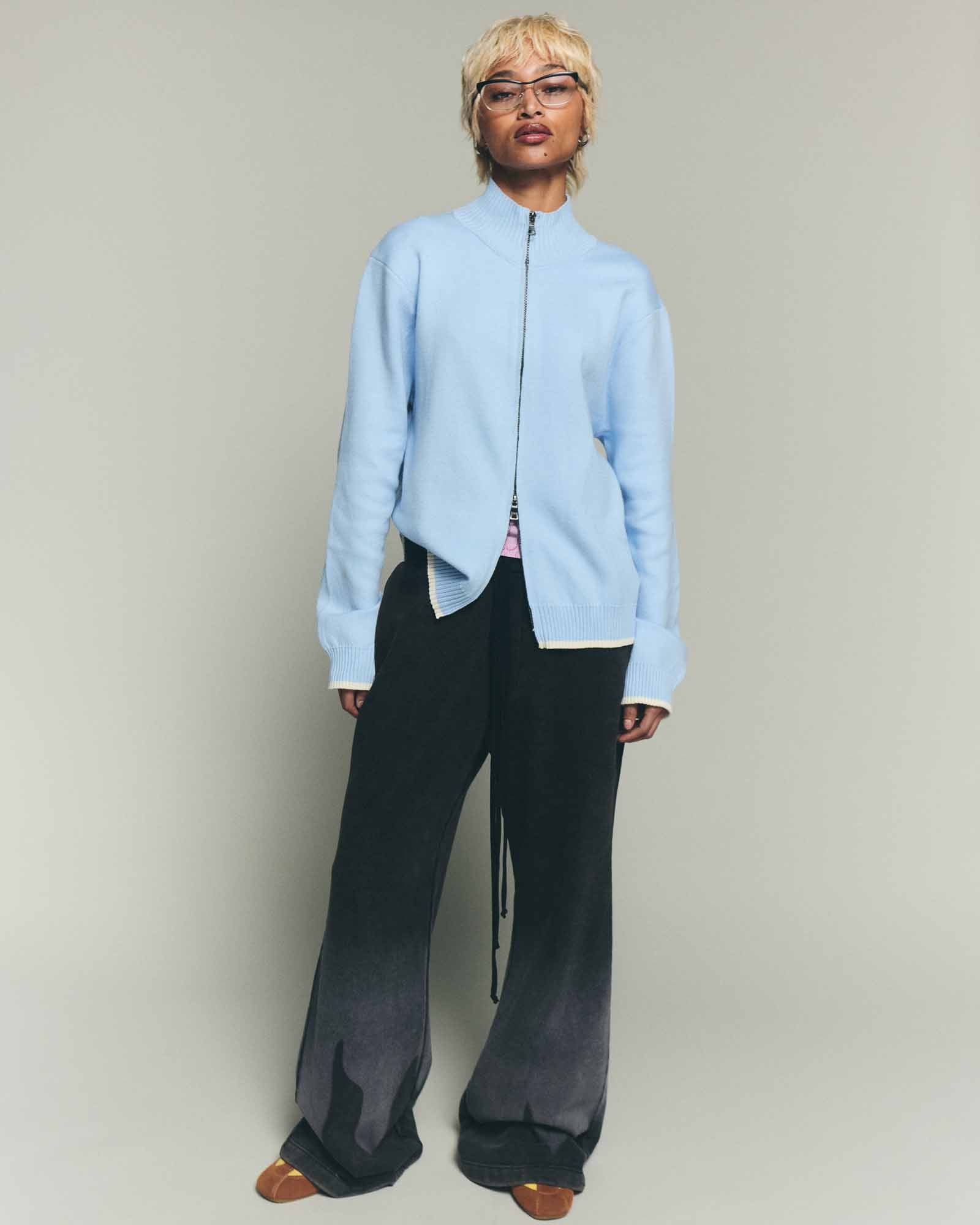 Apres Knit Zip Up Sweater - Baby Blue