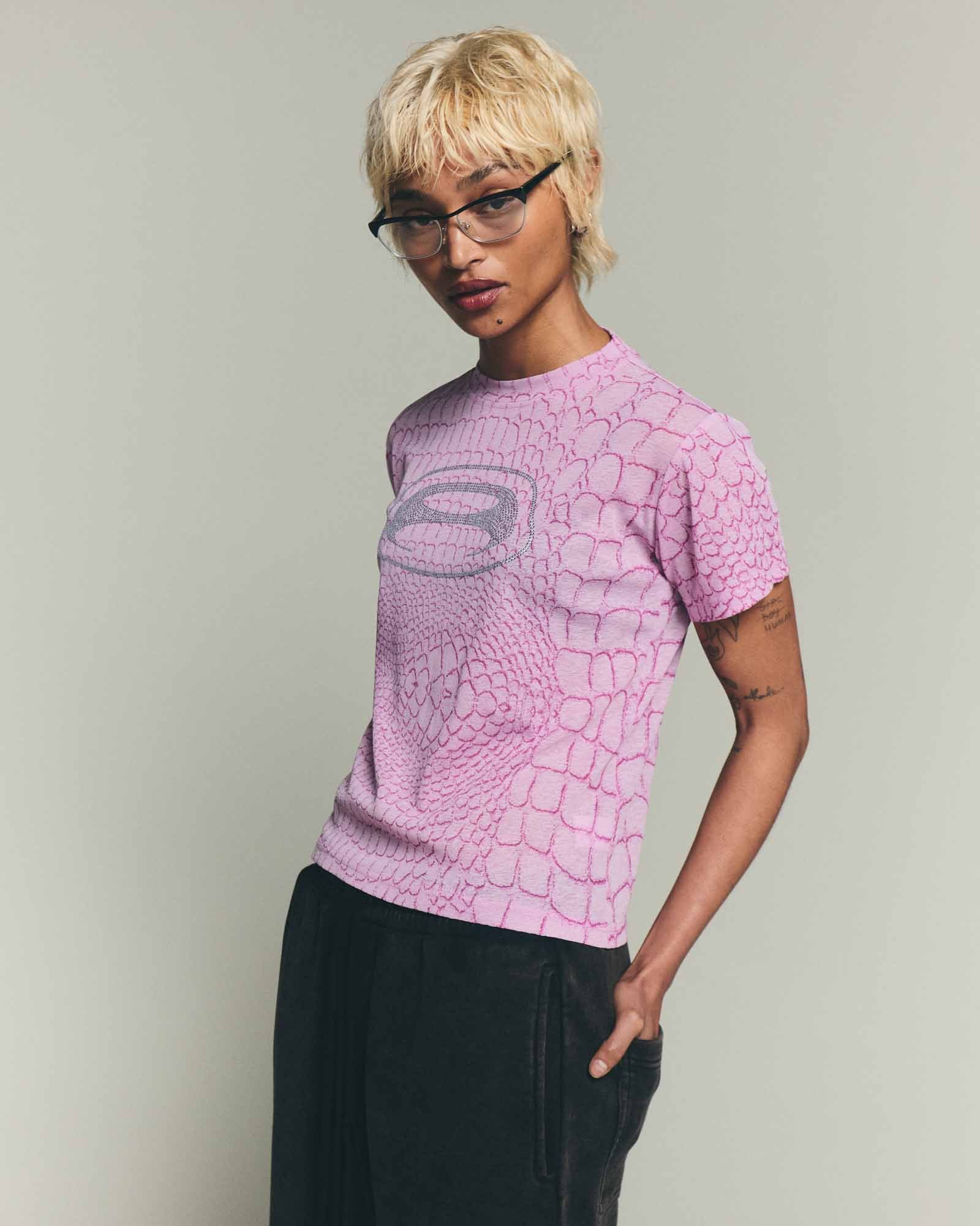 Club Print Crop T Shirt - Pink
