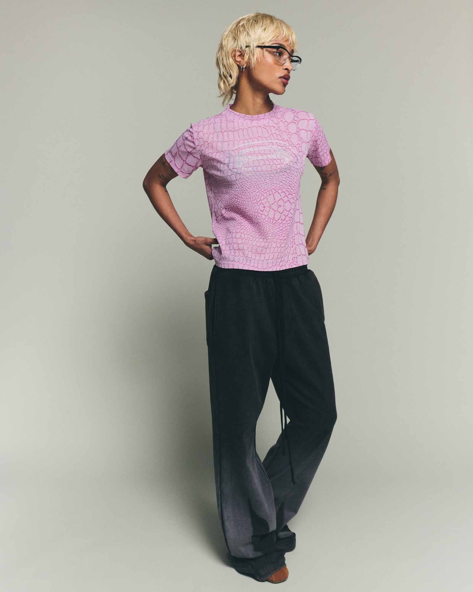 Club Print Crop T Shirt - Pink