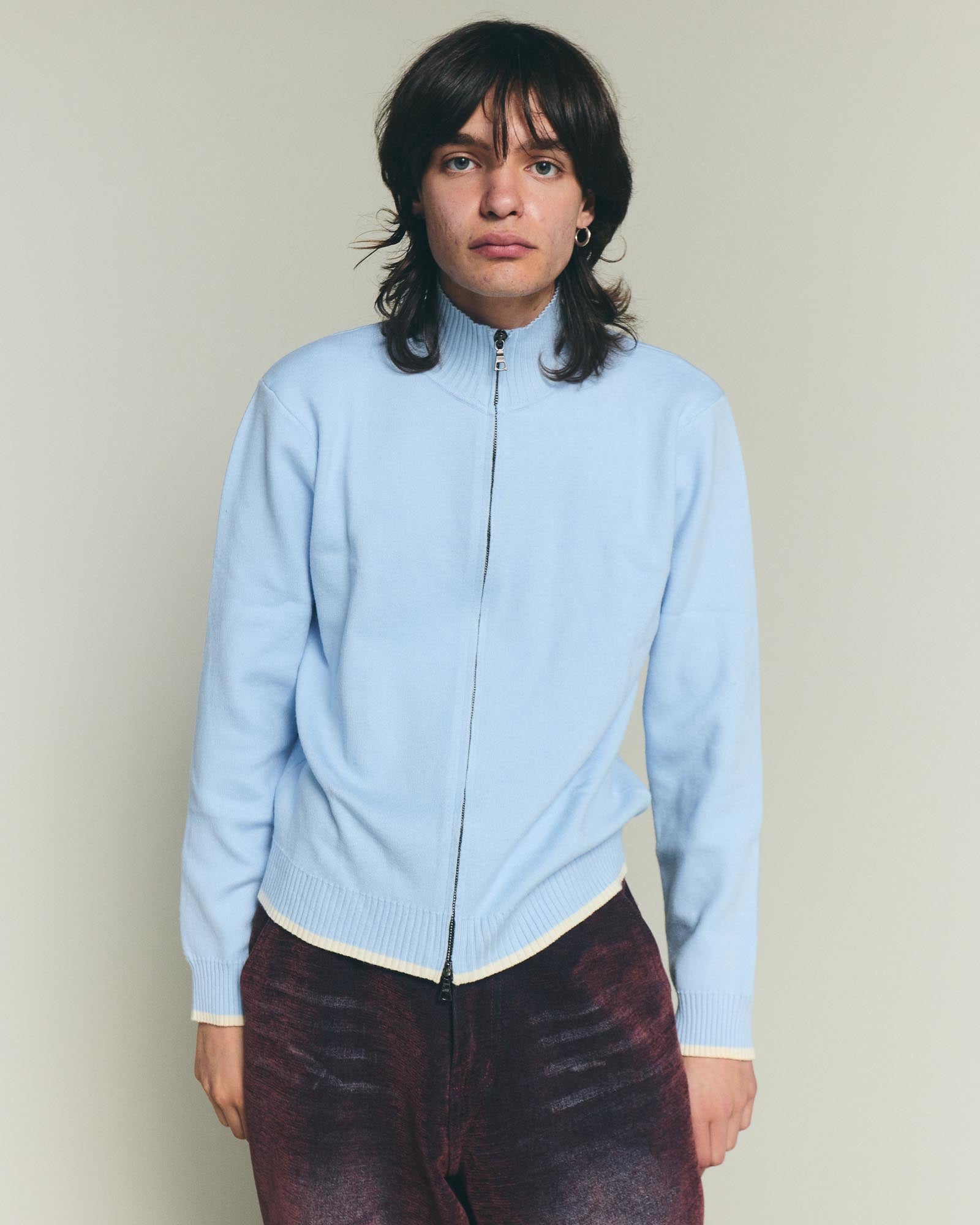 Apres Knit Zip Up Sweater - Baby Blue