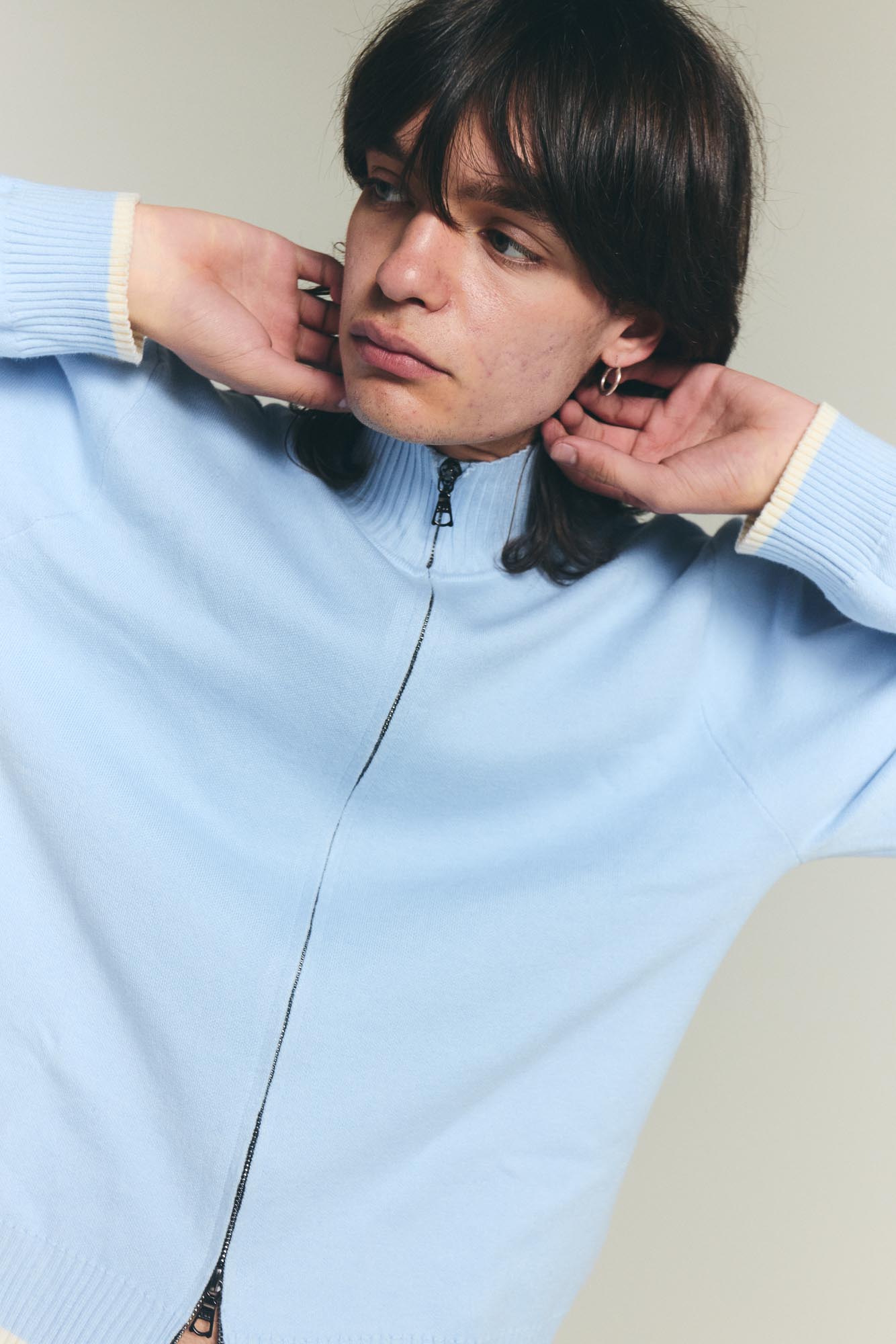 Apres Knit Zip Up Sweater - Baby Blue