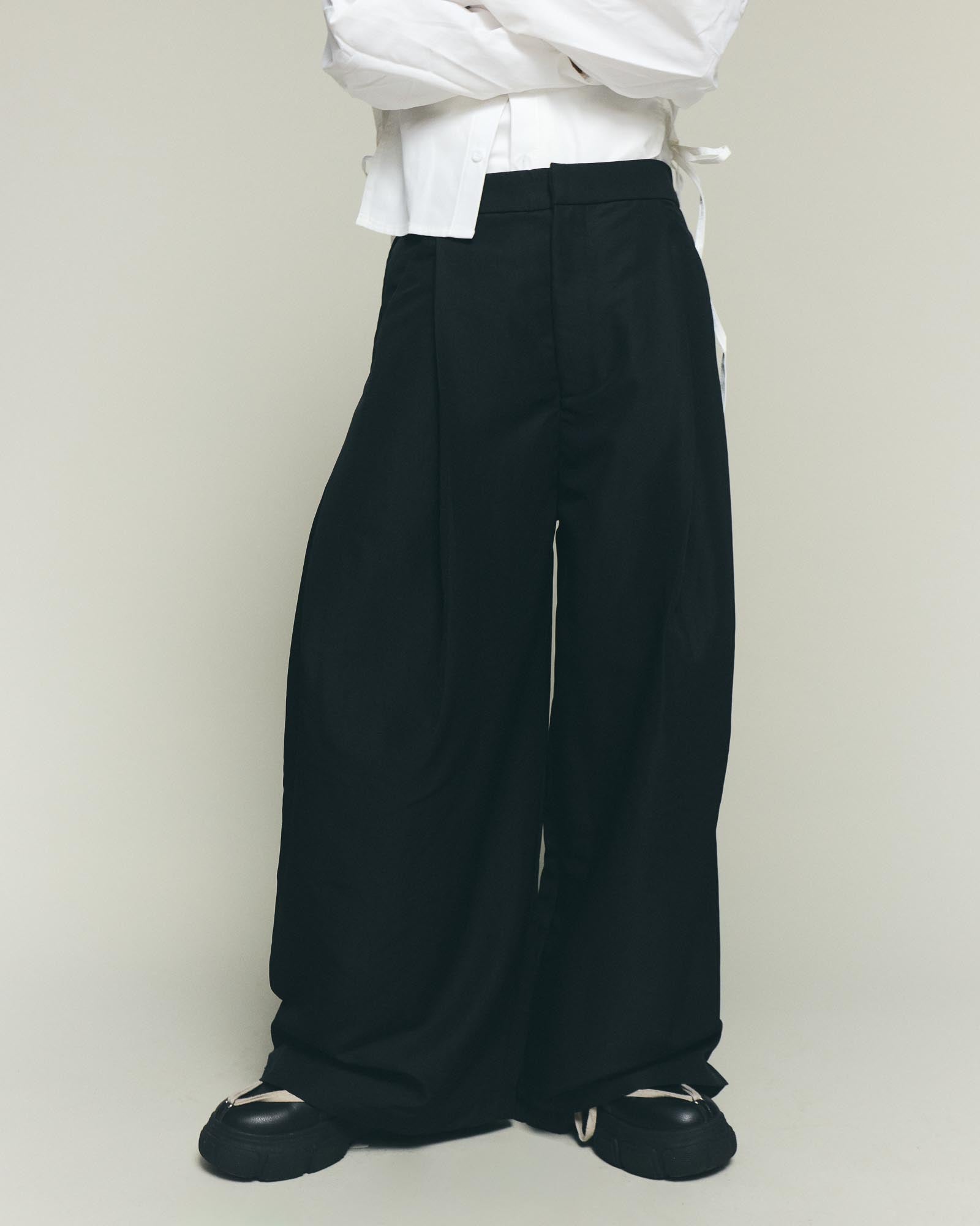 Pleated Wide Pants - Black