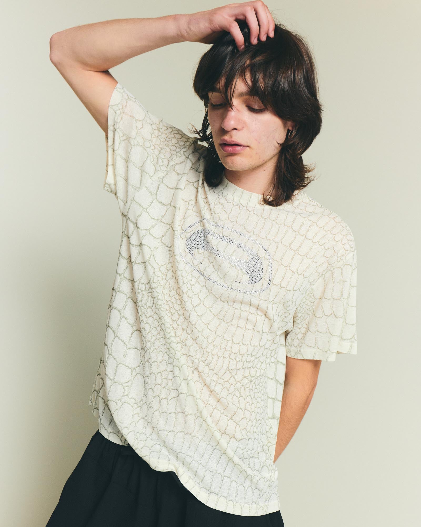 Club Print T Shirt - Vanilla