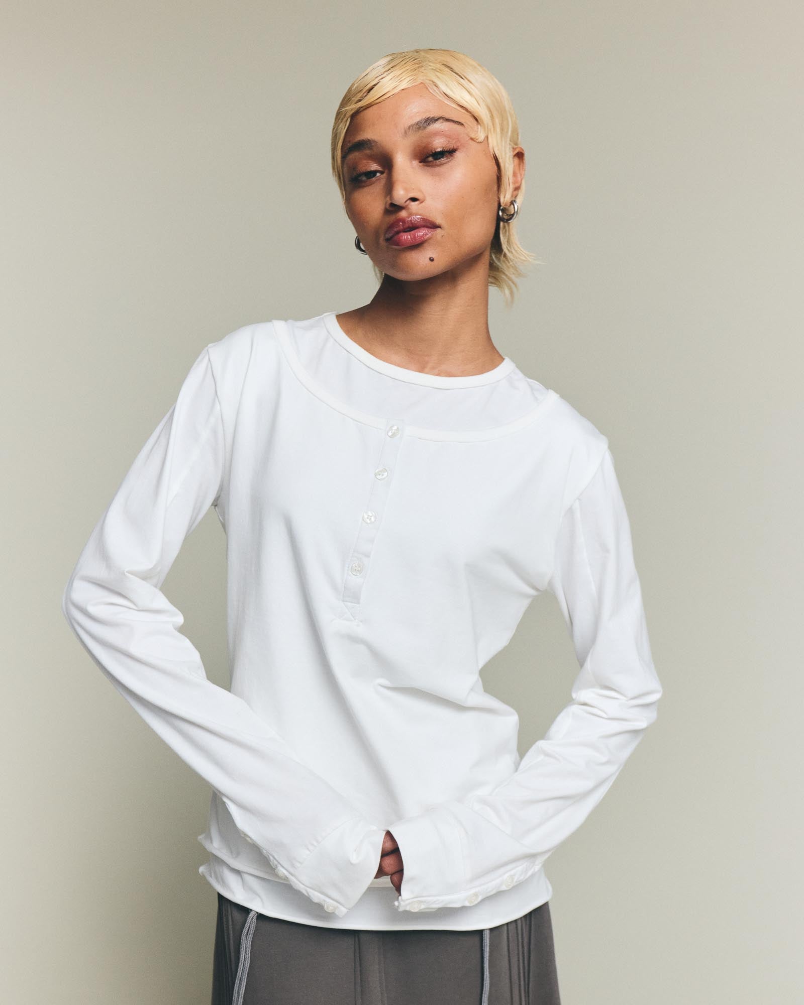Dual Layer Henley Shirt - White