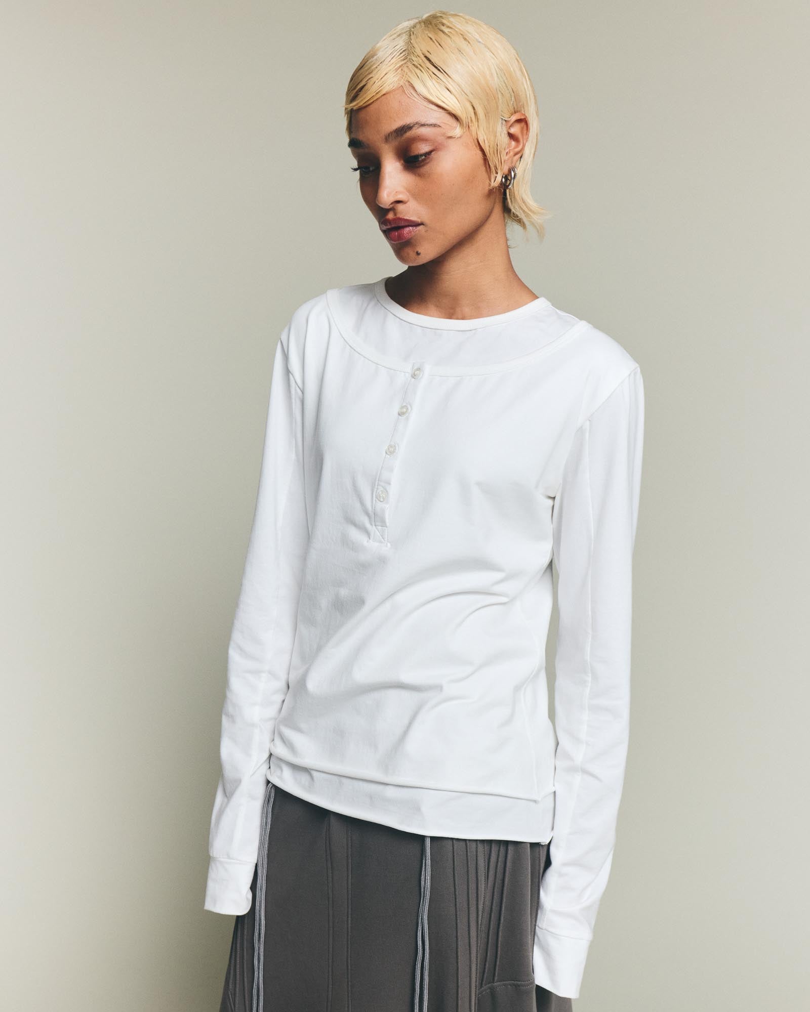 Dual Layer Henley Shirt - White