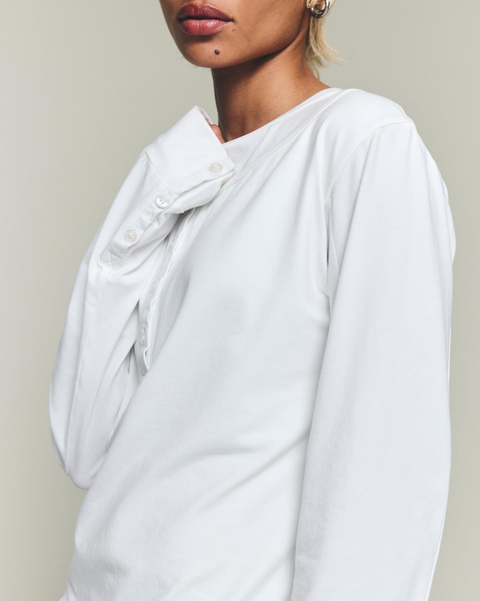 Dual Layer Henley Shirt - White