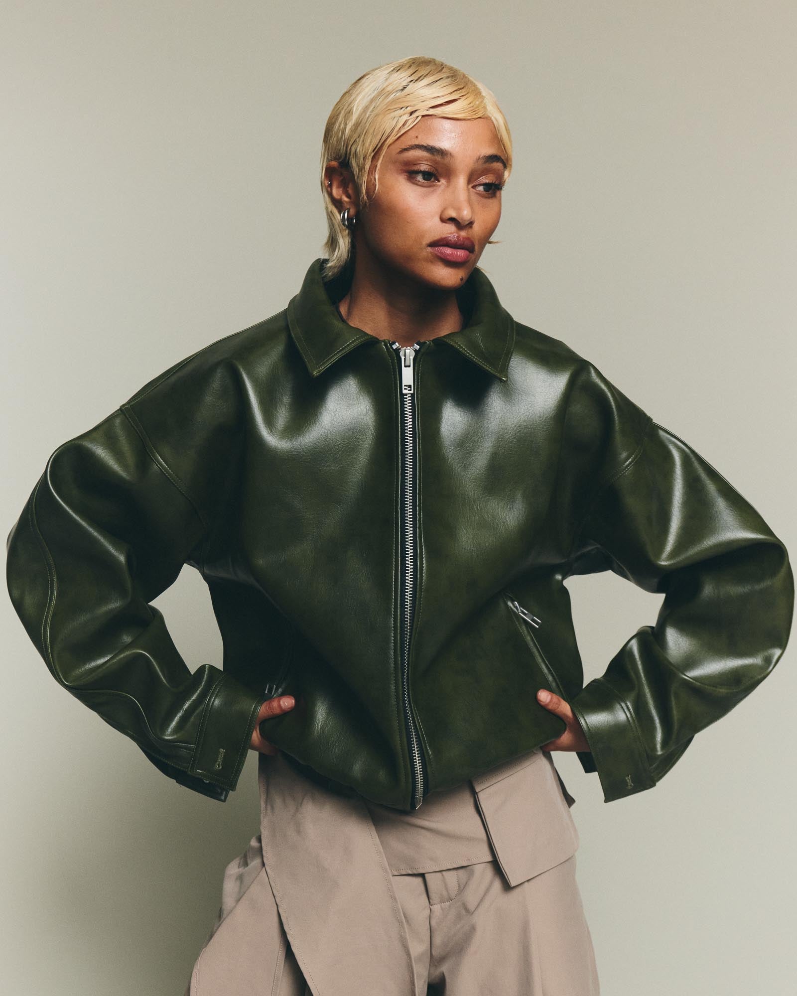 Leather Jacket - Olive