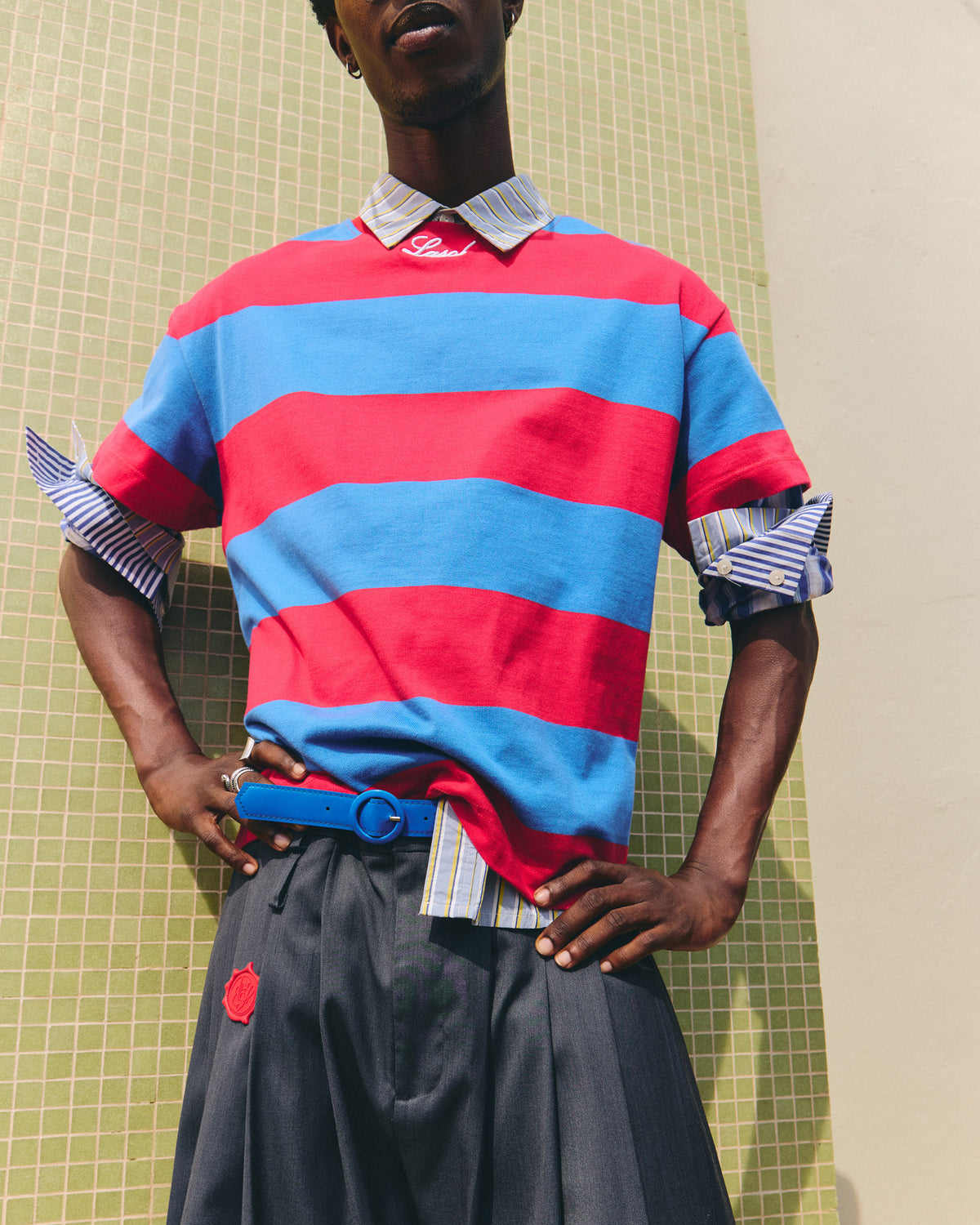 Lasol Striped T shirt - Red and blue