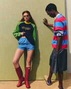 After Party Script Letter Raglan Tee - Navy & Green
