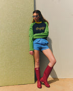 After Party Script Letter Raglan Tee - Navy & Green